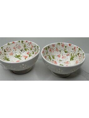 2 Prima Design Bowl Pink Floral 6”x3.5” With Drainage Holes Ceramic New